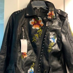 Flowered faux leather Moro jacket- new with tags XL